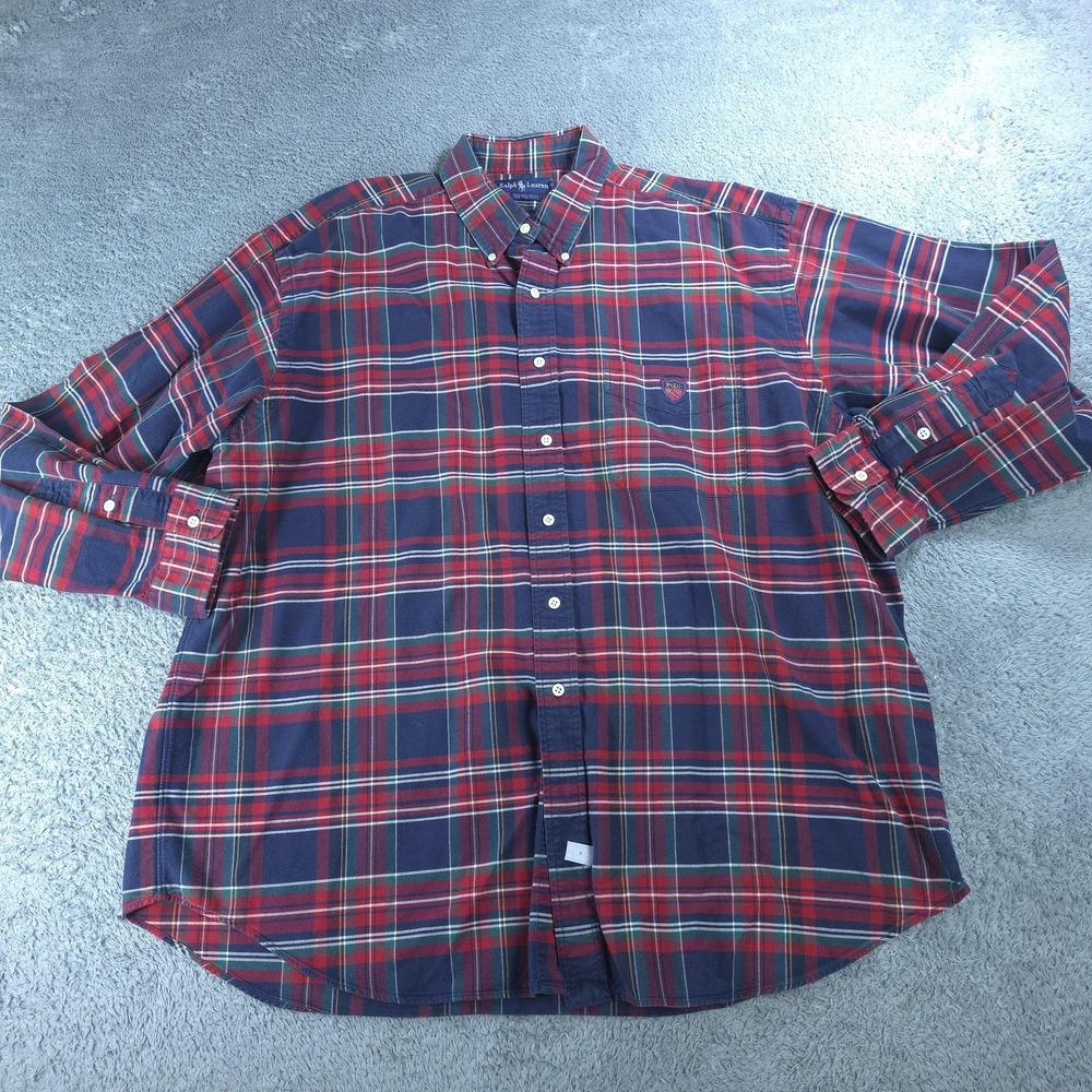 Vintage Ralph Lauren The Big Shirt Mens XL Blue Plaid Button Down Cotton Casual